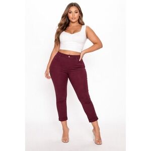 Cosmic Blue Love Callie Cuffed Skinny Pant Women 20W Burgundy NWT